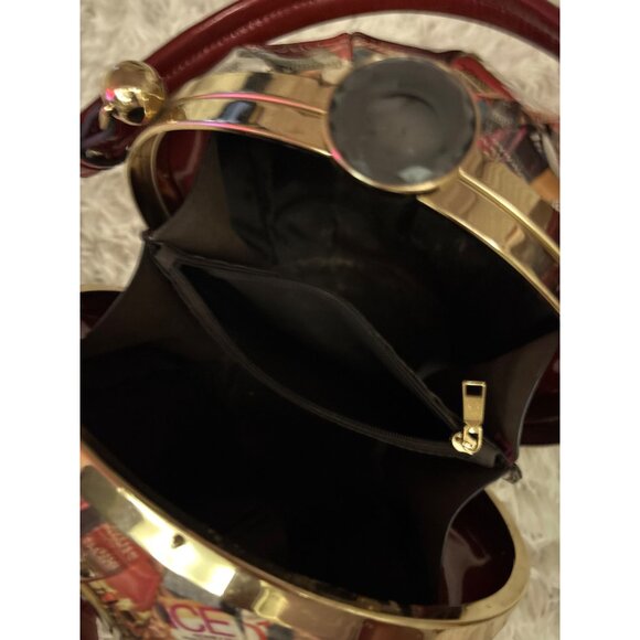 Michelle Obama Collage Round Handbag With Red Handle & Gold Accents - Statement - Picture 10 of 16